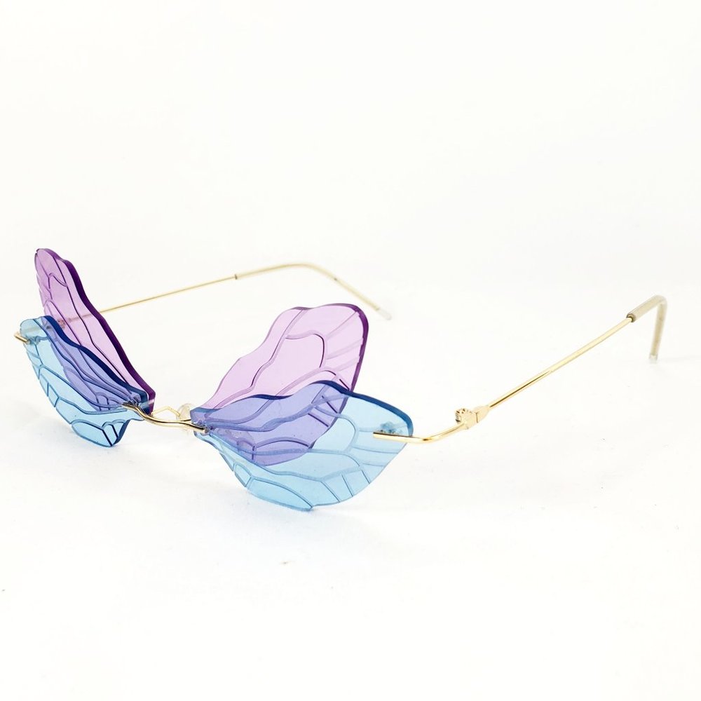 Vintage Fun Silver Rimless Blue & Purple Butterfly Lens Sunglasses ES1397